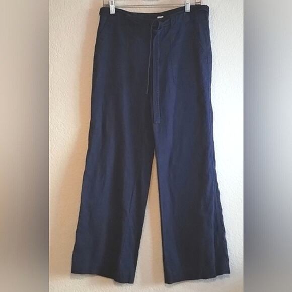 GAP D&R Wide Leg Self Tie Uniform Linen Cotton Navy Blue Trousers Pants 6 2017 - Picture 1 of 16
